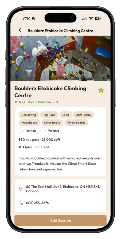 ClimbNorth gym detail screen
