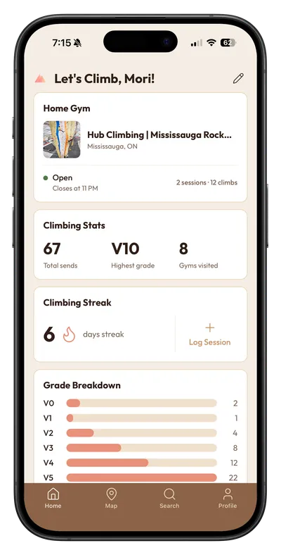ClimbNorth home screen