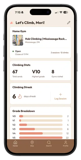 ClimbNorth home screen on iPhone